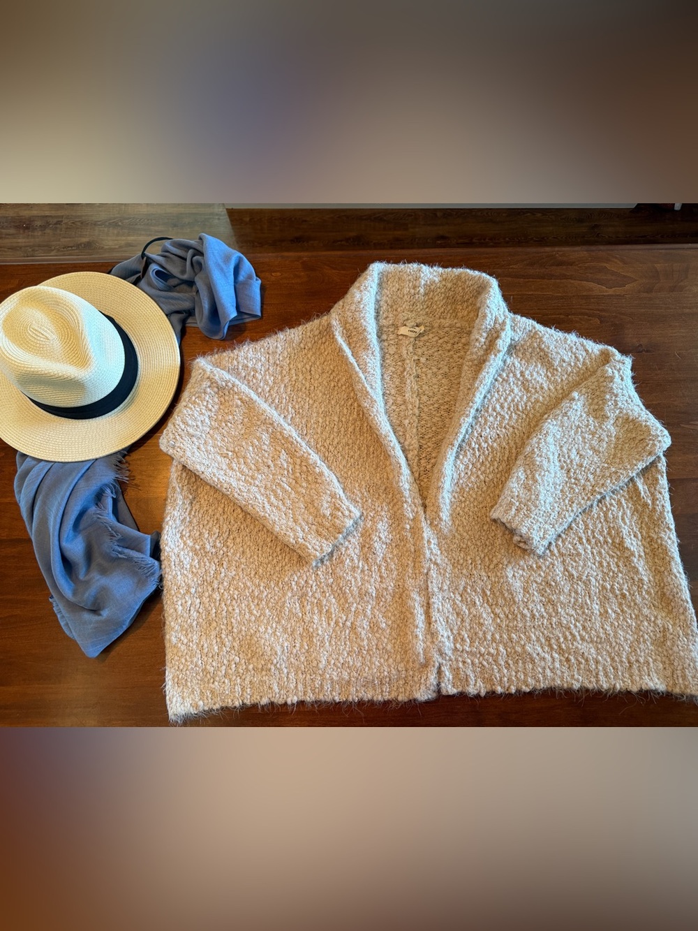 entro Cream Bouclé Open-Front Women's Sweater Cardigan